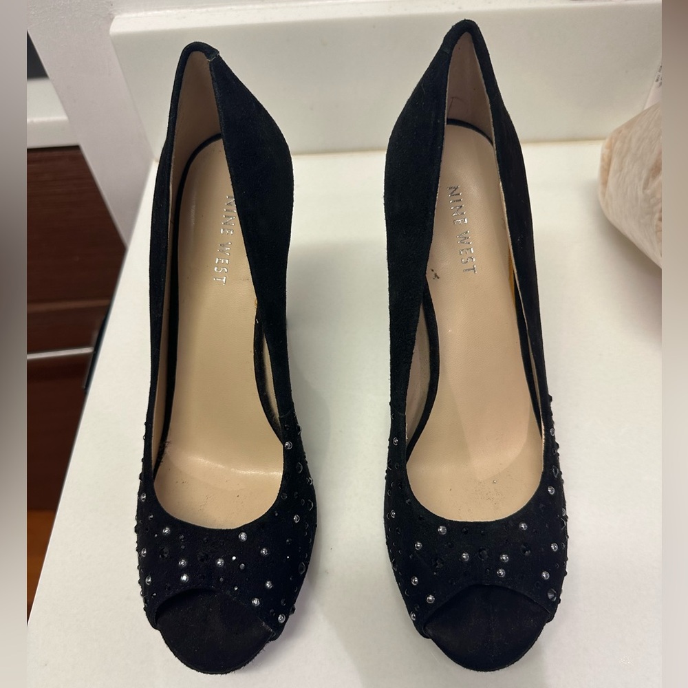 Black Suede Nine West Heels - Like New Condition - Worn Once - Size 8.5